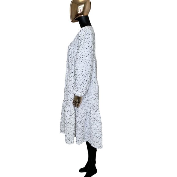 ASOS Design White Polka Dot Midi Dress Puff Sleeve V-Neck Size 8 - Picture 6 of 11